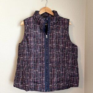 Lands End Navy Blue & Pink Plaid 80% Down, 20% Feathers Puffer Vest, Size XL